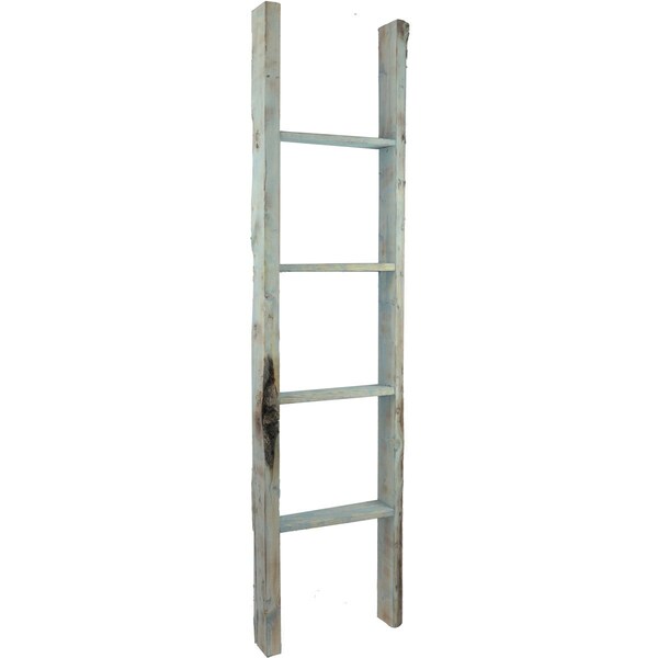 Ekena Millwork 15"W x 60"H x 3 1/2"D Vintage Farmhouse 4 Rung Ladder, Barnwood Decor Collection, Driftwood Blue DECR015X060X04LDRBU - main